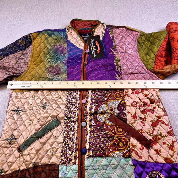 Sacred Threads Patchwork Quilted Jacket Women's L/XL Boho Hippie Artsy Color NEW - Picture 6 of 9